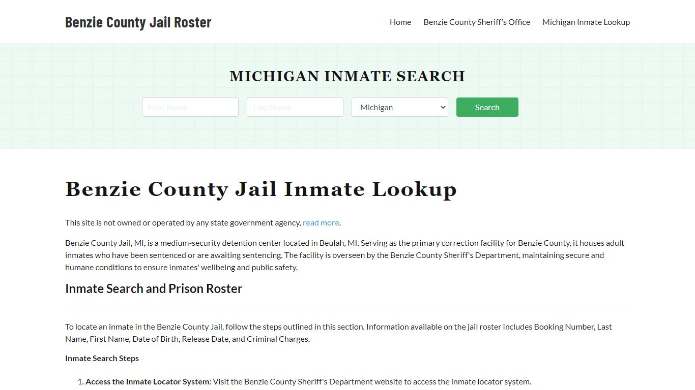 Benzie County Jail Roster Lookup, MI, Inmate Search