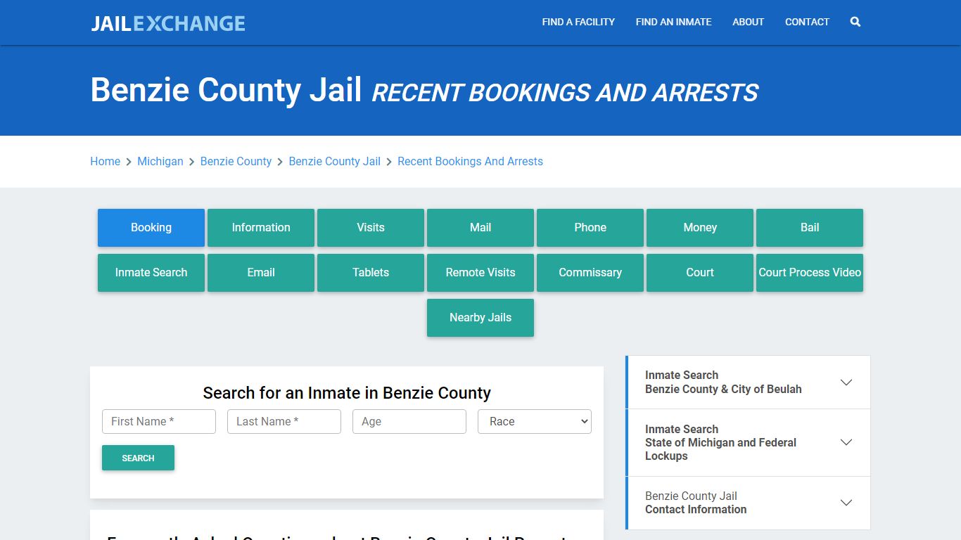 Benzie County Jail Recent Bookings And Arrests - Jail Exchange