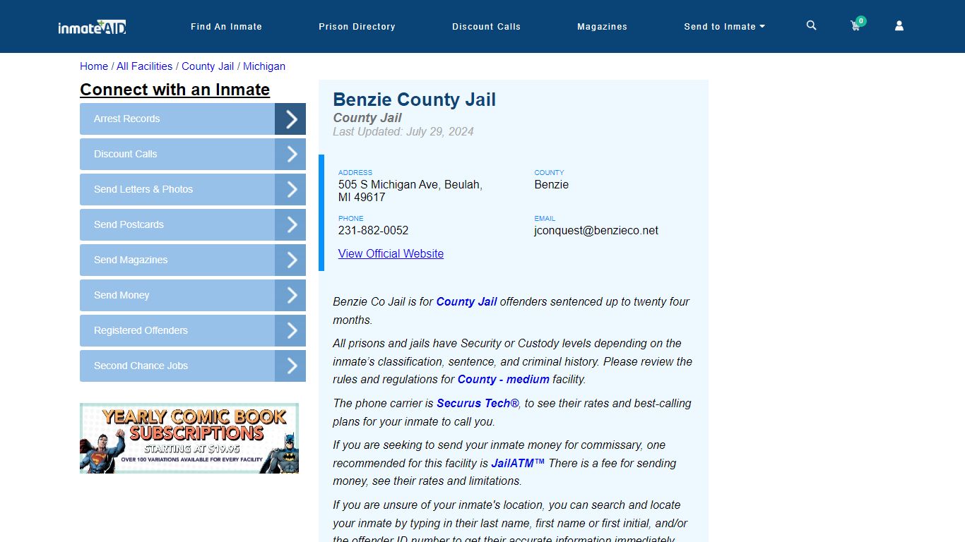 Benzie County Jail - Inmate Locator